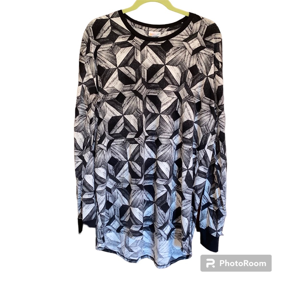 LuLaRoe Long-Sleeved Hudson Unisex Top -Size XL (18-20) -Black/white/grey design